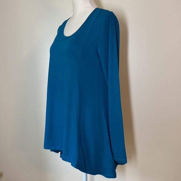 Joan Vass Peacock Blue Top with Sharkbite Hem Medium - Picture 2 of 4